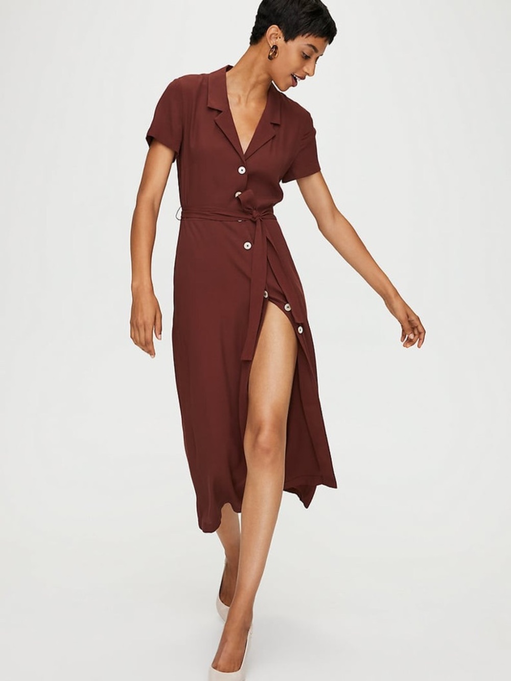 Aritzia Wilfred Shirtdress, Wine/Spiced Burgundy, Small WITH SMALL FLAW